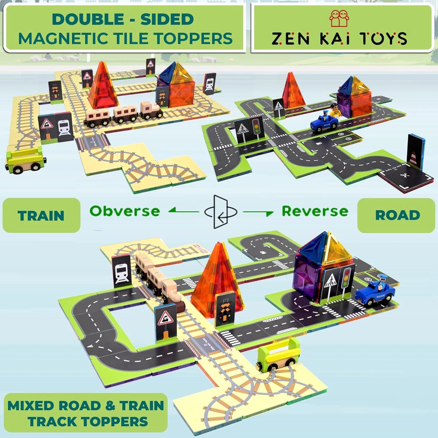 Zen Kai Toys - Doubled Sided Magnetic Tile Toppers