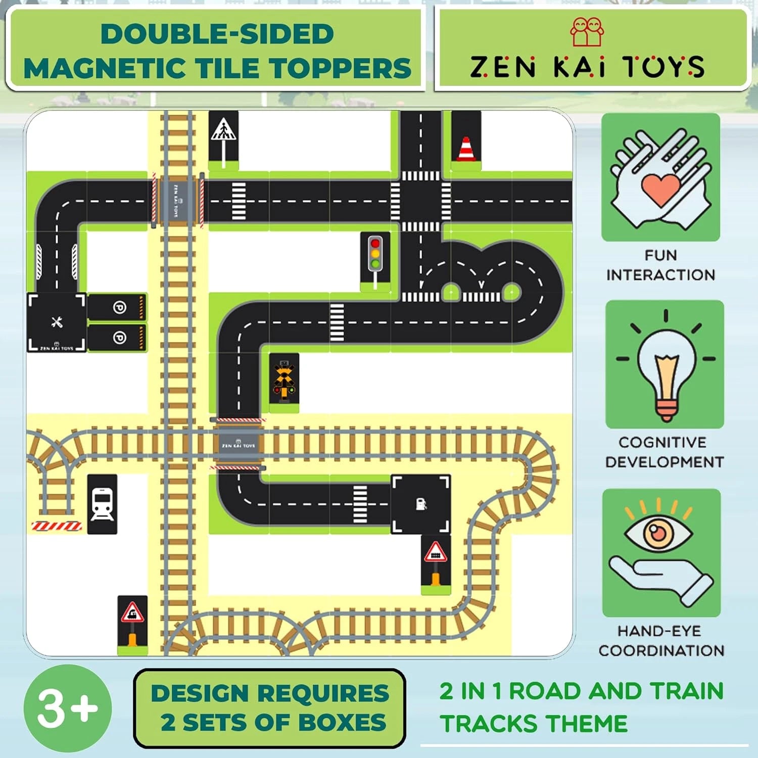 Zen Kai Toys - Doubled Sided Magnetic Tile Toppers