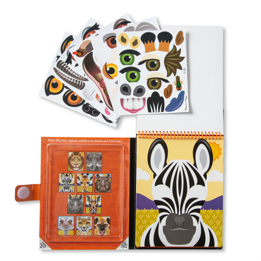 Melissa & Doug - Reusable Stickers Make A Face - Safari - On the Go Travel Activity