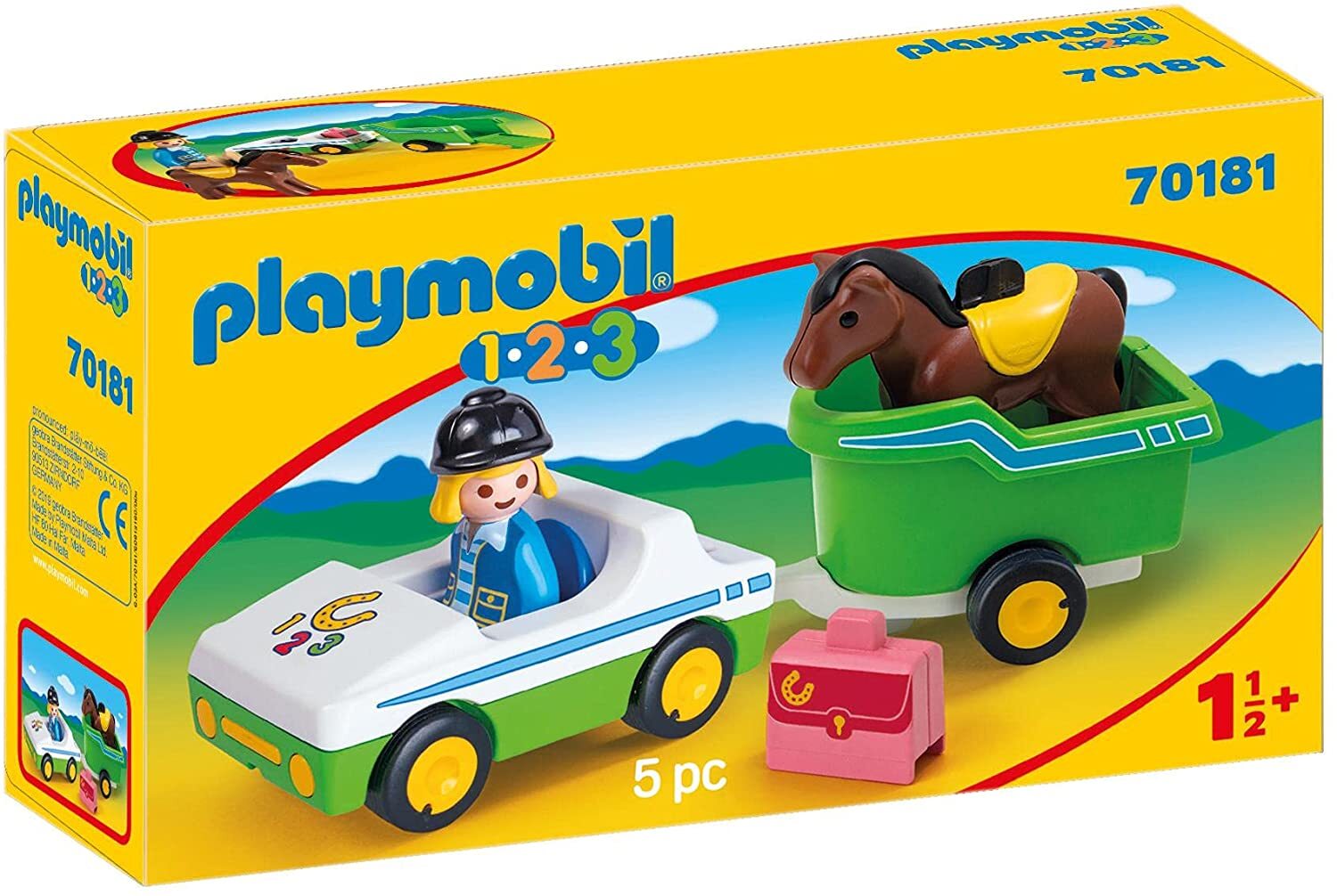 Playmobil - 1.2.3 Car With Horse Trailer (70181)