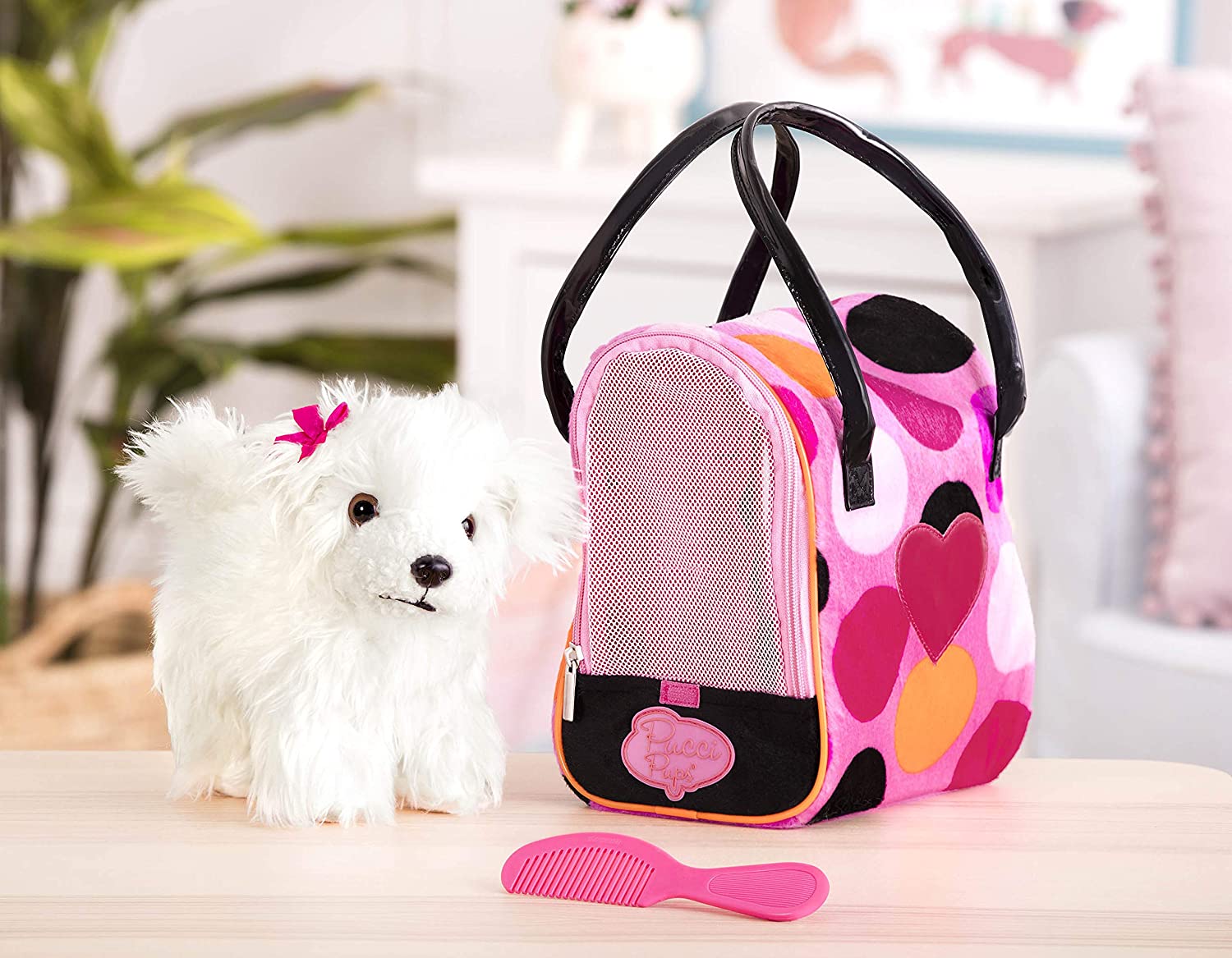Pucci Pups - Pink Polka Dot Glam Bag with Bichon Frise
