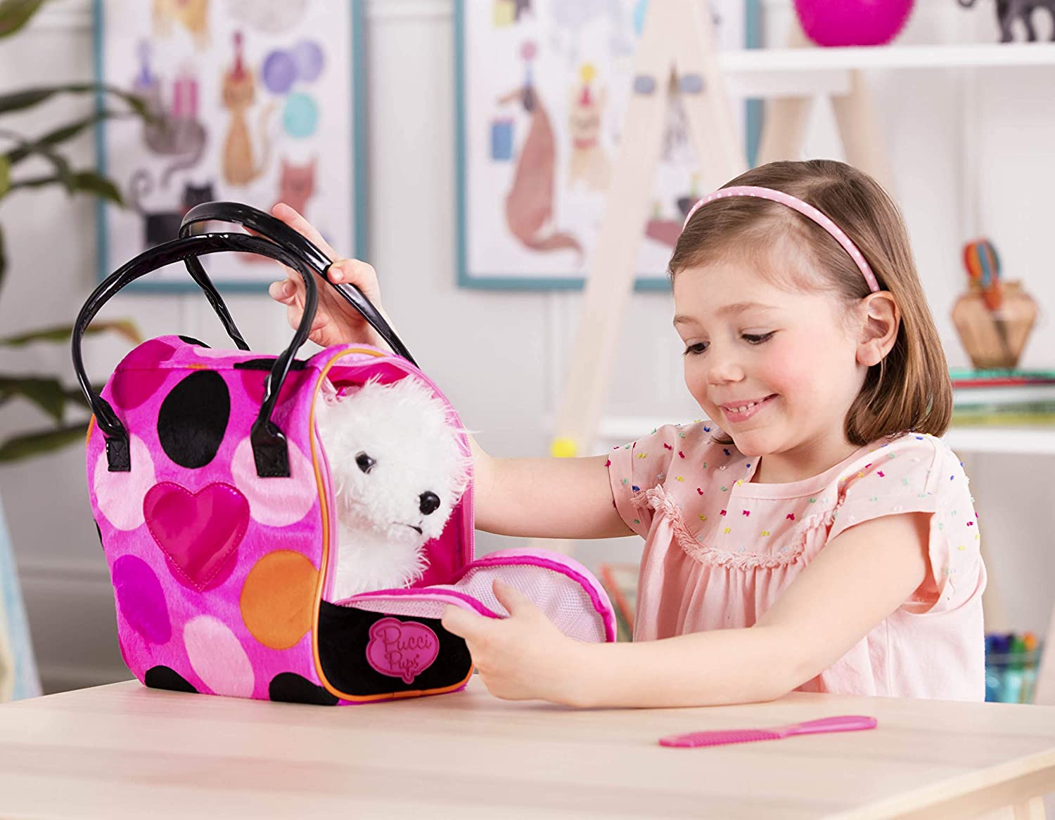 Pucci Pups - Pink Polka Dot Glam Bag with Bichon Frise